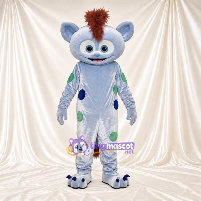 Costume de mascotte Monstre – bleu clair – Crête iroquoise (marron); Taches (vert / bleu) Costume de mascotte Monstre – bleu clair – Crête iroquoise (marron); Taches (vert / bleu)