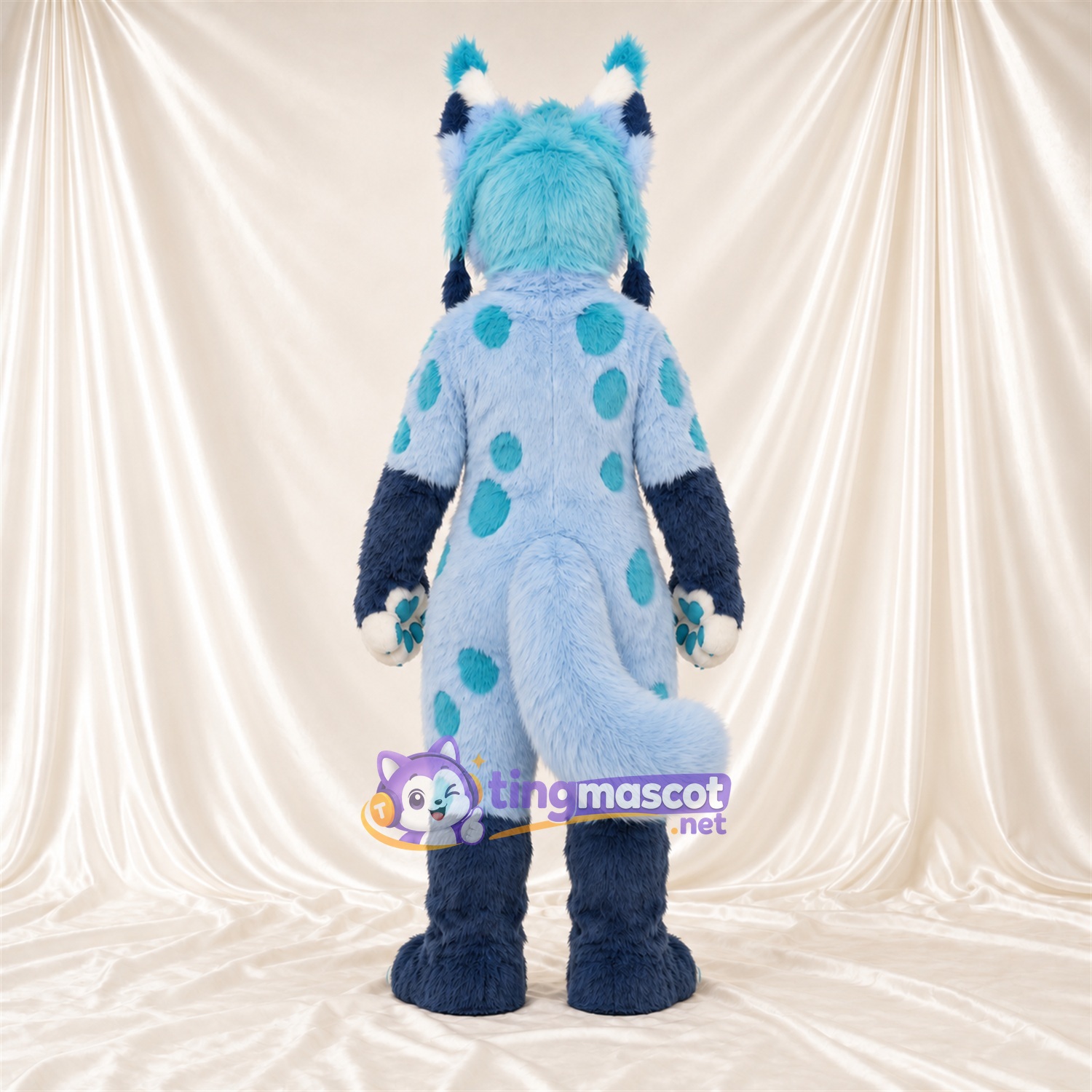 Blue and White Lynx Mascot Costume Blue and White Lynx Mascot Costume