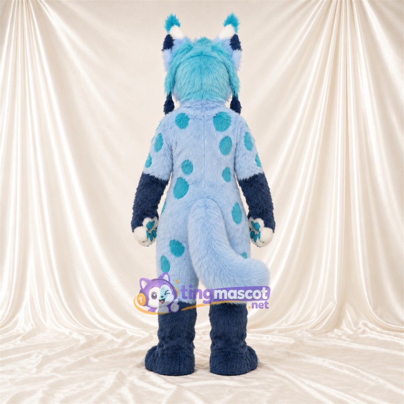 Blue and White Lynx Mascot Costume Blue and White Lynx Mascot Costume