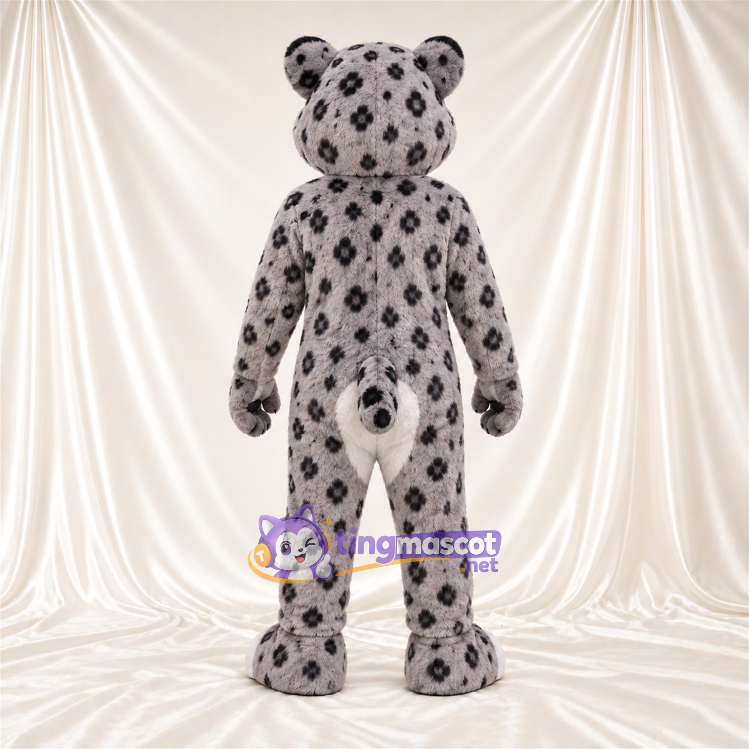 Gray and White Snow Leopard Mascot Costume - White Feet and Blue Eyes