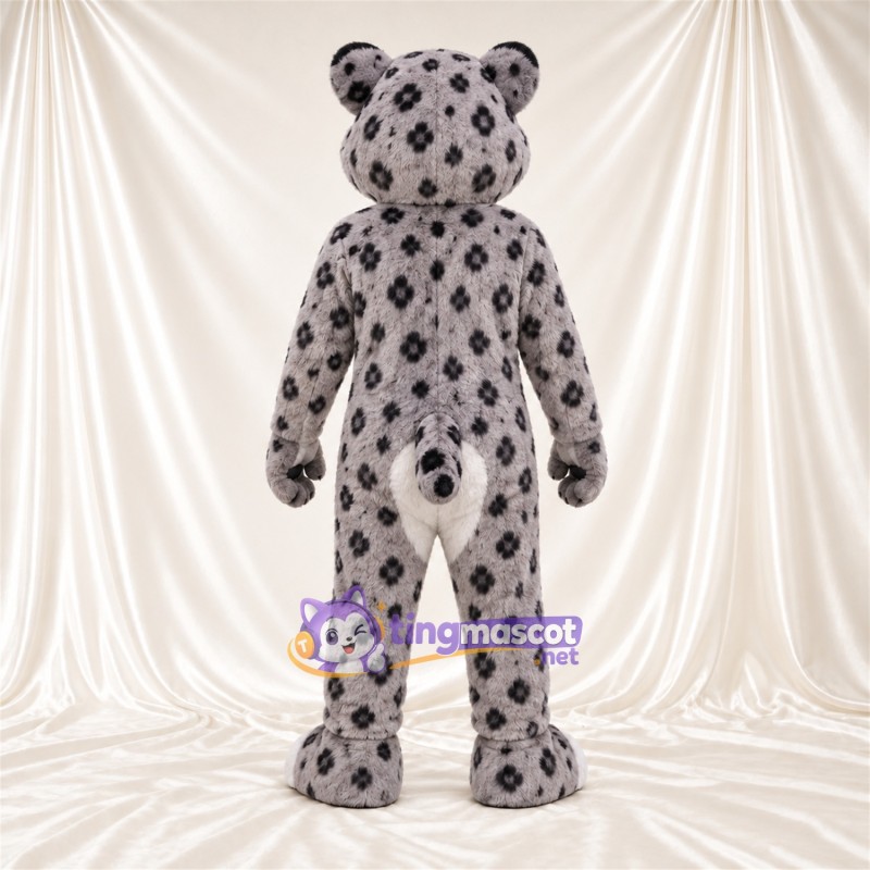 Gray and White Snow Leopard Mascot Costume - White Feet and Blue Eyes