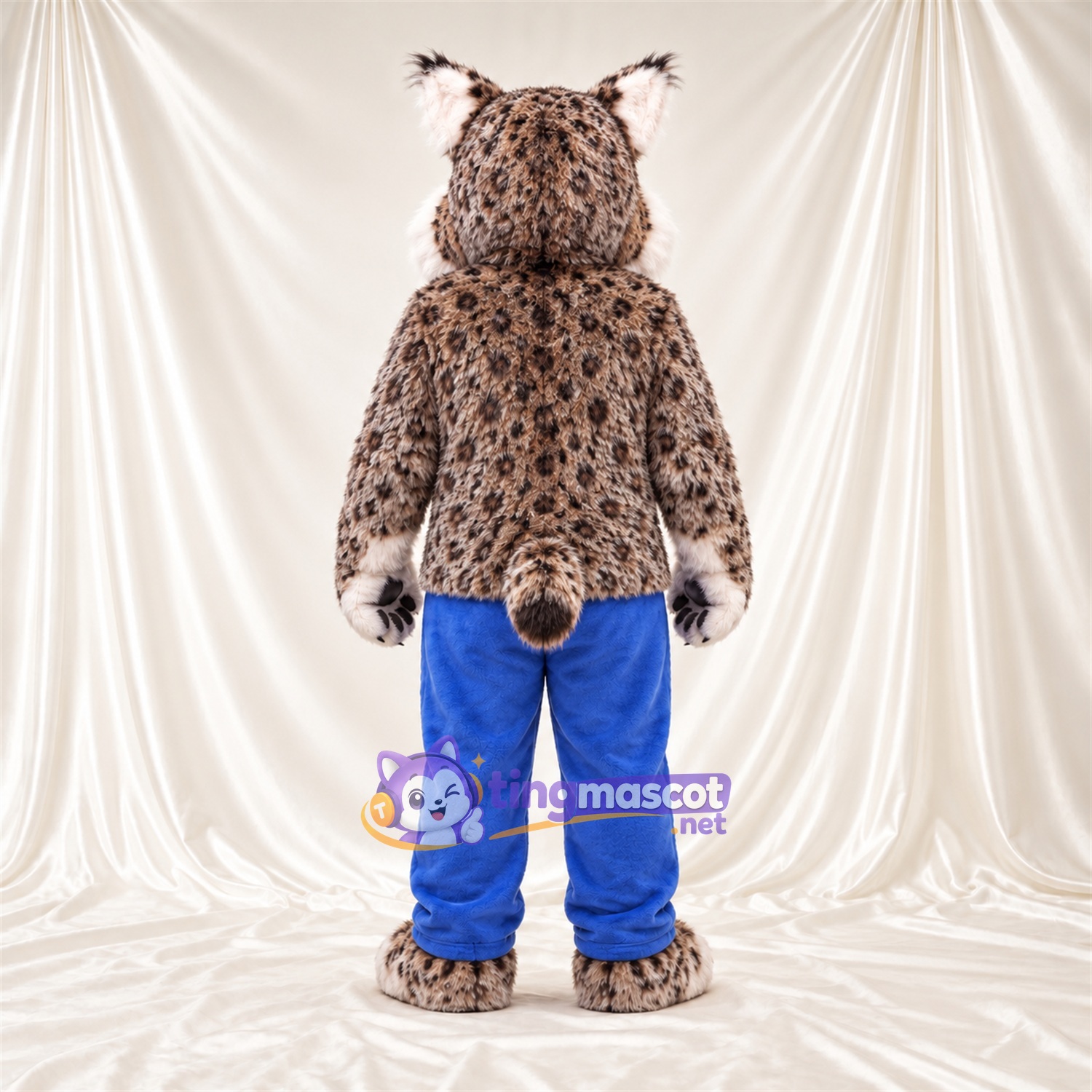 Costume de mascotte Lynx – brun clair – Pantalon (bleu) Costume de mascotte Lynx – brun clair – Pantalon (bleu)