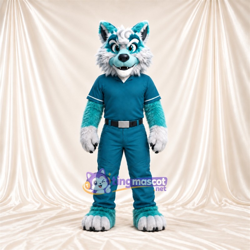 Costume de mascotte Husky – turquoise / blanc – Tenue (turquoise)
