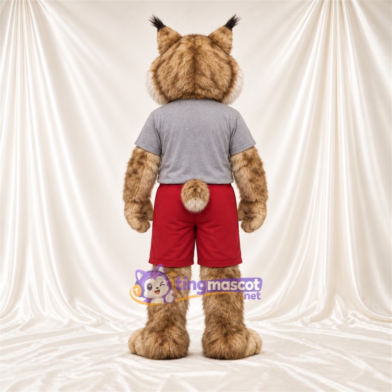 Costume de mascotte Lynx – brun clair – Chemise (gris); Short (rouge) Costume de mascotte Lynx – brun clair – Chemise (gris); Short (rouge)