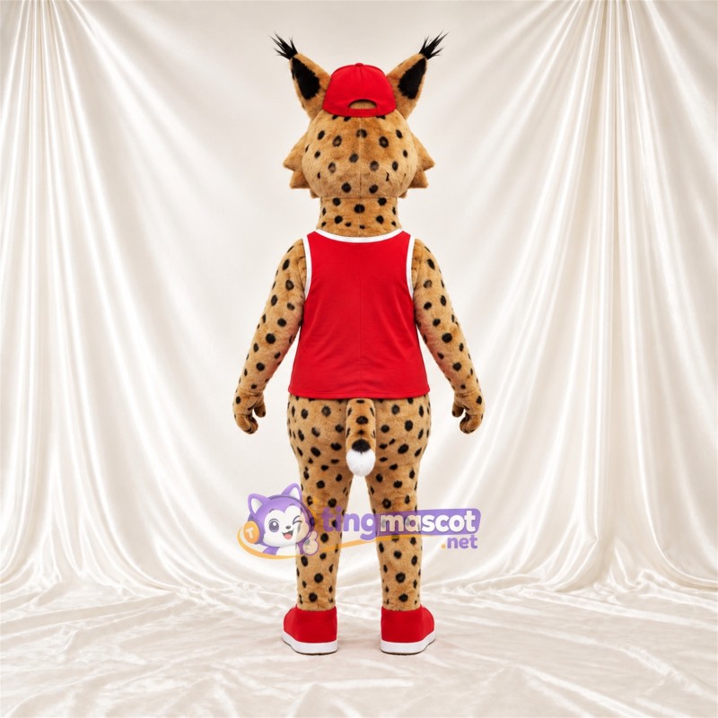 Costume de mascotte Lynx – orange / noir – Casquette (rouge); Chemise Costume de mascotte Lynx – orange / noir – Casquette (rouge); Chemise