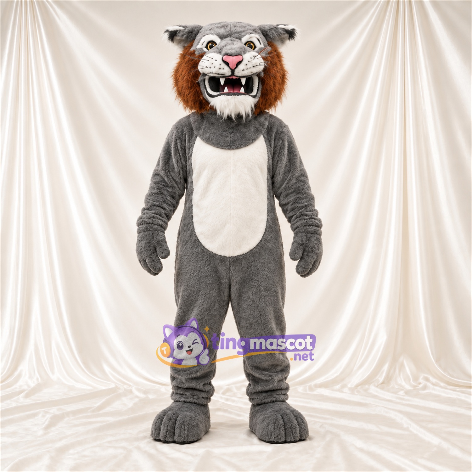 Maskottchenkostüm Rotluchs – grau / weiß – Bauch (weiß); Wangen (weiß) Maskottchenkostüm Rotluchs – grau / weiß – Bauch (weiß); Wangen (weiß)