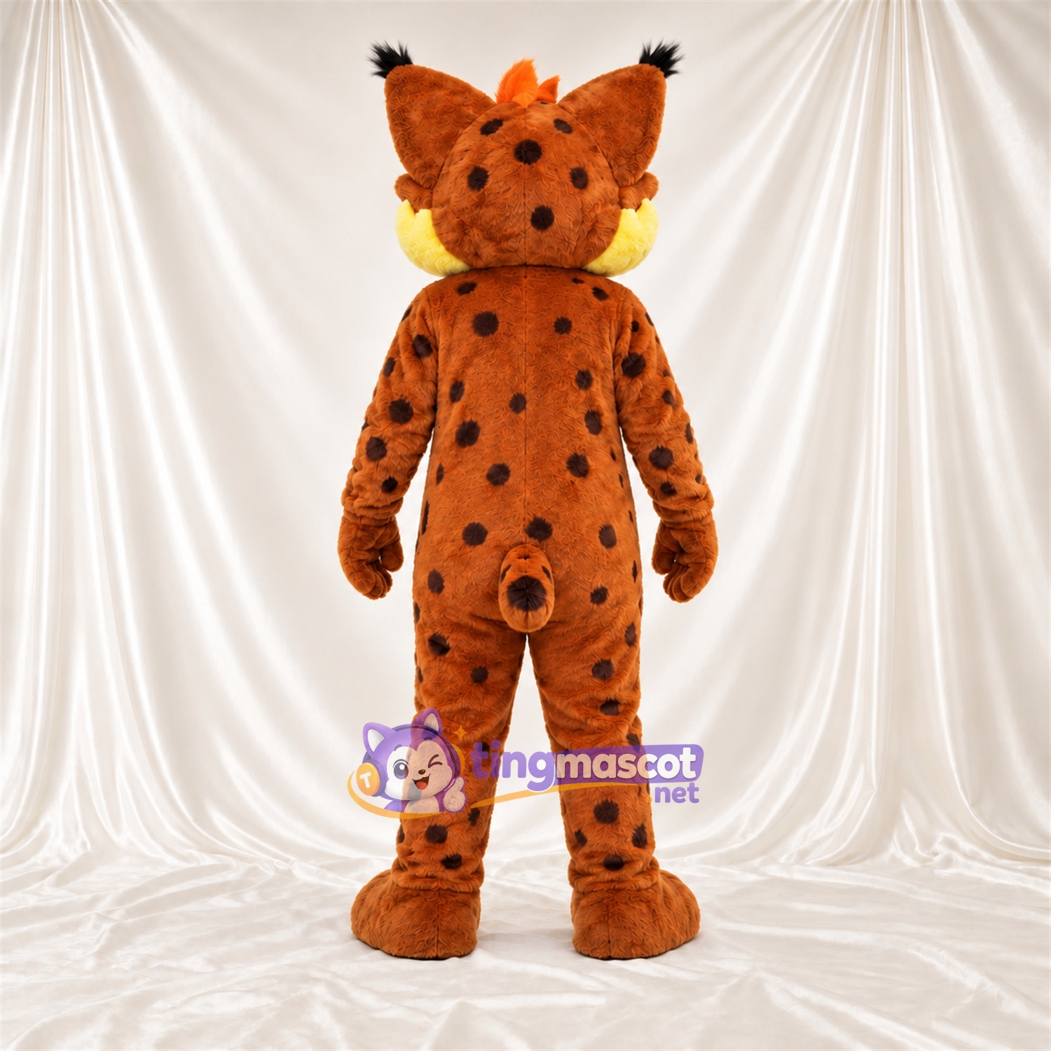Costume de mascotte Lynx – orange / noir – Ventre (jaune); Taches (noir) Costume de mascotte Lynx – orange / noir – Ventre (jaune); Taches (noir)
