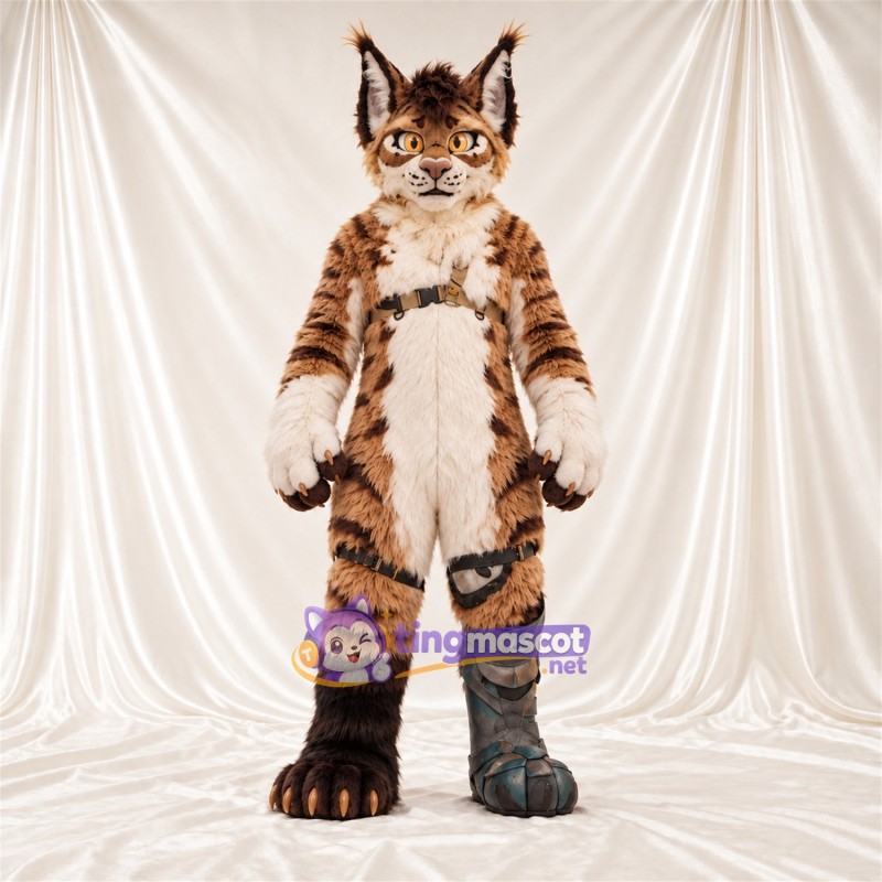 Costume de mascotte Lynx – orange / noir – Ventre (blanc); Rayures (noir) Costume de mascotte Lynx – orange / noir – Ventre (blanc); Rayures (noir)