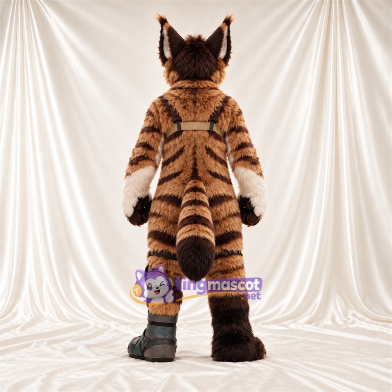 Costume de mascotte Lynx – orange / noir – Ventre (blanc); Rayures (noir)