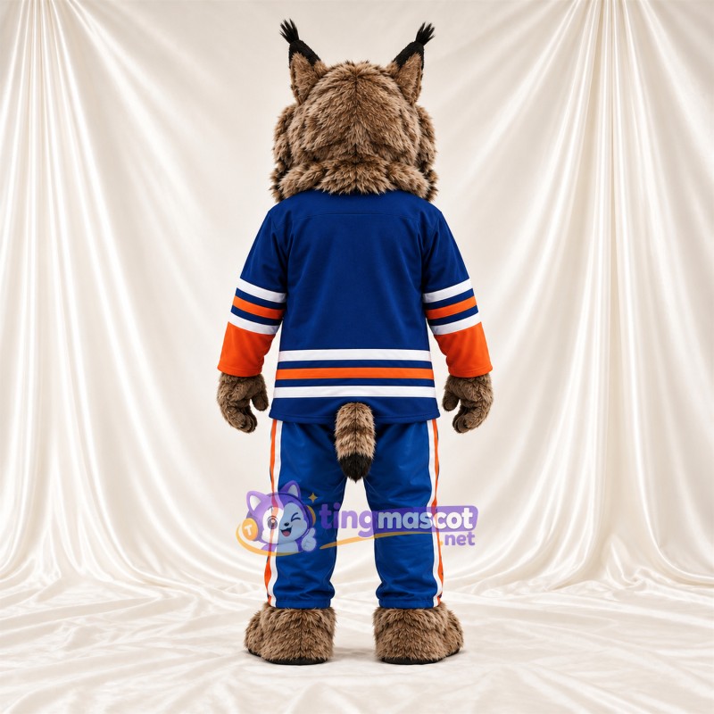 Costume de mascotte Chat sauvage – brun clair – Maillot; Pantalon (bleu) Costume de mascotte Chat sauvage – brun clair – Maillot; Pantalon (bleu)