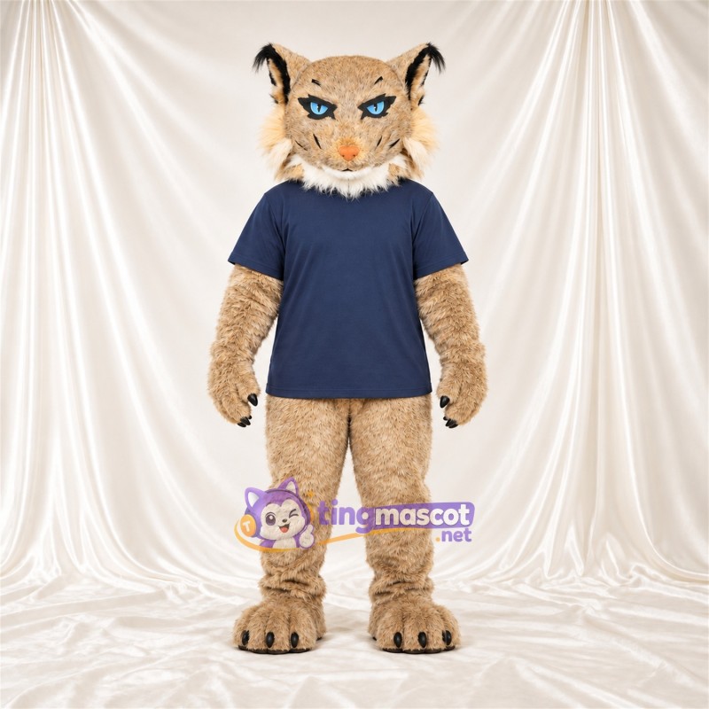 Costume de mascotte Lynx – brun clair – Chemise (bleu marine) Costume de mascotte Lynx – brun clair – Chemise (bleu marine)
