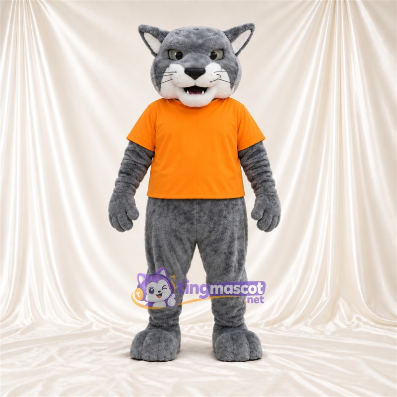 Costume de mascotte Chat – gris / blanc – Chemise (orange) Costume de mascotte Chat – gris / blanc – Chemise (orange)
