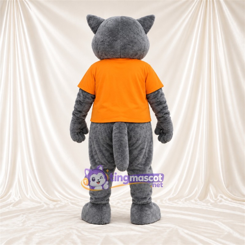 Costume de mascotte Chat – gris / blanc – Chemise (orange) Costume de mascotte Chat – gris / blanc – Chemise (orange)