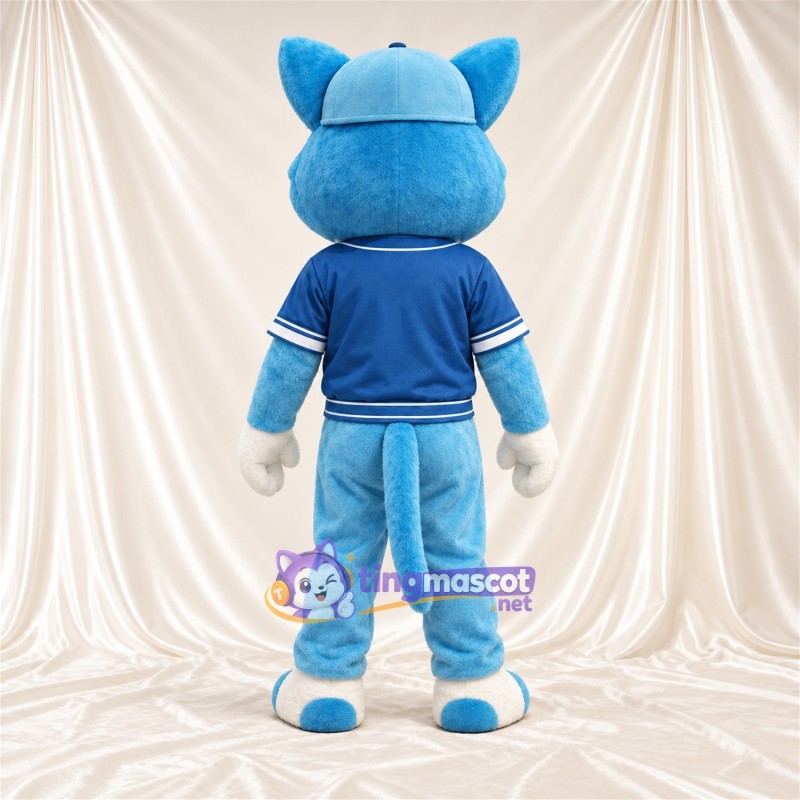 Blue and White Cat Mascot Costume - Blue Jacket and Cap Blue and White Cat Mascot Costume - Blue Jacket and Cap