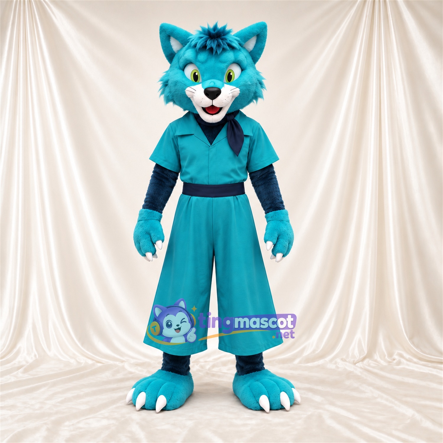 Blue and White Fox Mascot Costume - Turquoise Jumpsuit Blue and White Fox Mascot Costume - Turquoise Jumpsuit