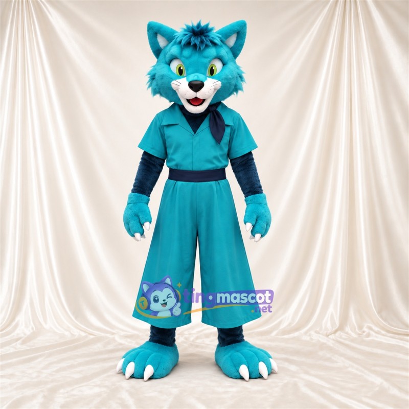 Blue and White Fox Mascot Costume - Turquoise Jumpsuit Blue and White Fox Mascot Costume - Turquoise Jumpsuit