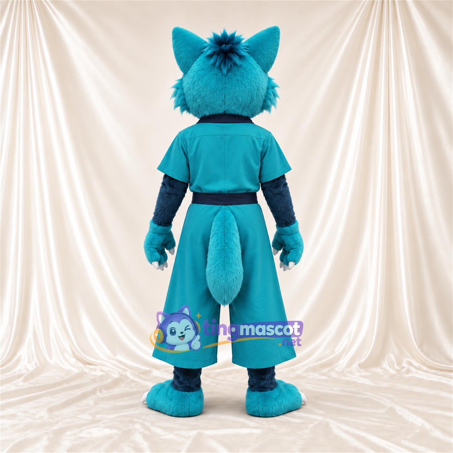 Blue and White Fox Mascot Costume - Turquoise Jumpsuit Blue and White Fox Mascot Costume - Turquoise Jumpsuit
