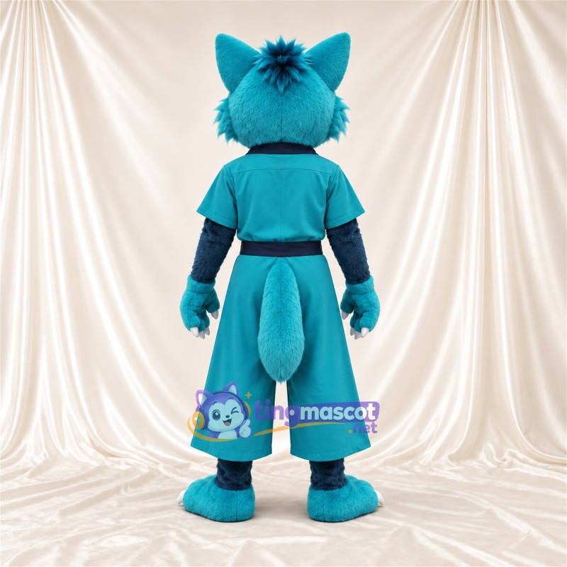 Blue and White Fox Mascot Costume - Turquoise Jumpsuit Blue and White Fox Mascot Costume - Turquoise Jumpsuit