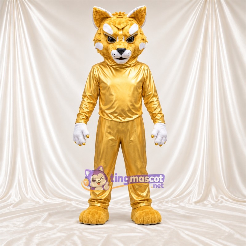 Gold Lynx Mascot Costume - Gold Outfit Gold Lynx Mascot Costume - Gold Outfit