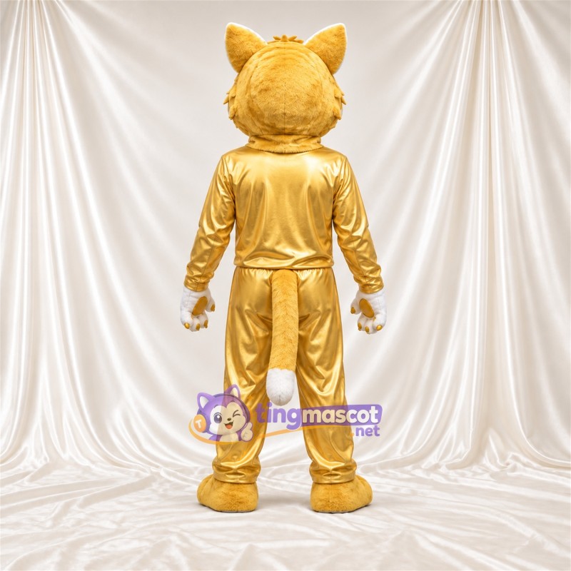 Gold Lynx Mascot Costume - Gold Outfit Gold Lynx Mascot Costume - Gold Outfit