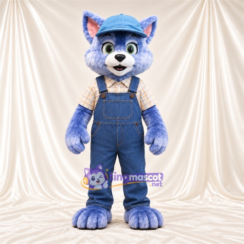 Costume de mascotte Chat – bleu – Salopette; Casquette Costume de mascotte Chat – bleu – Salopette; Casquette