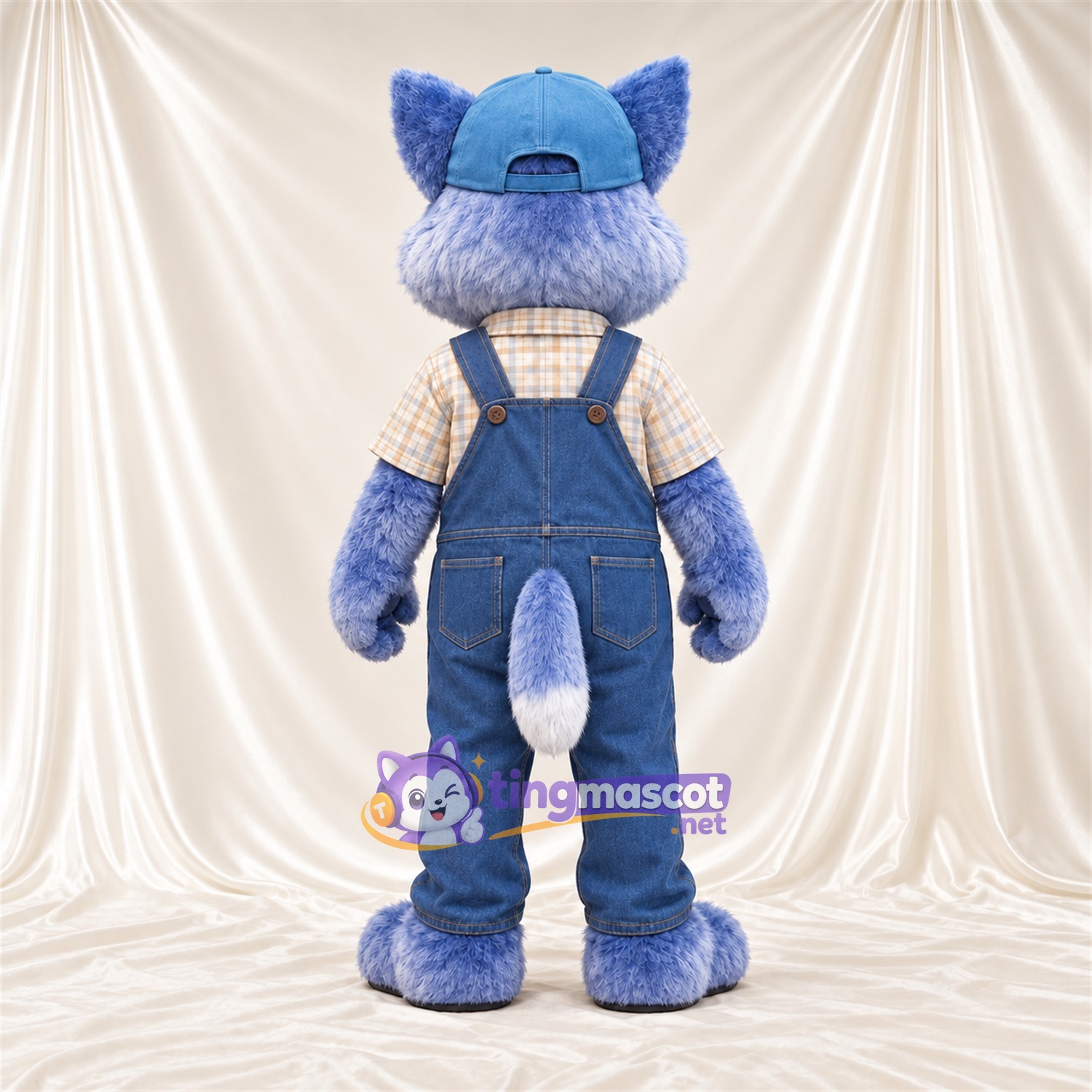 Costume de mascotte Chat – bleu – Salopette; Casquette Costume de mascotte Chat – bleu – Salopette; Casquette