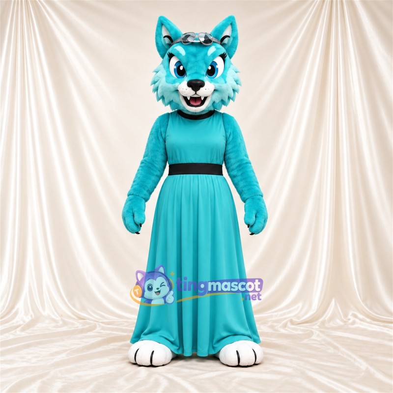 Blue and White Fox Mascot Costume - Turquoise Dress Blue and White Fox Mascot Costume - Turquoise Dress