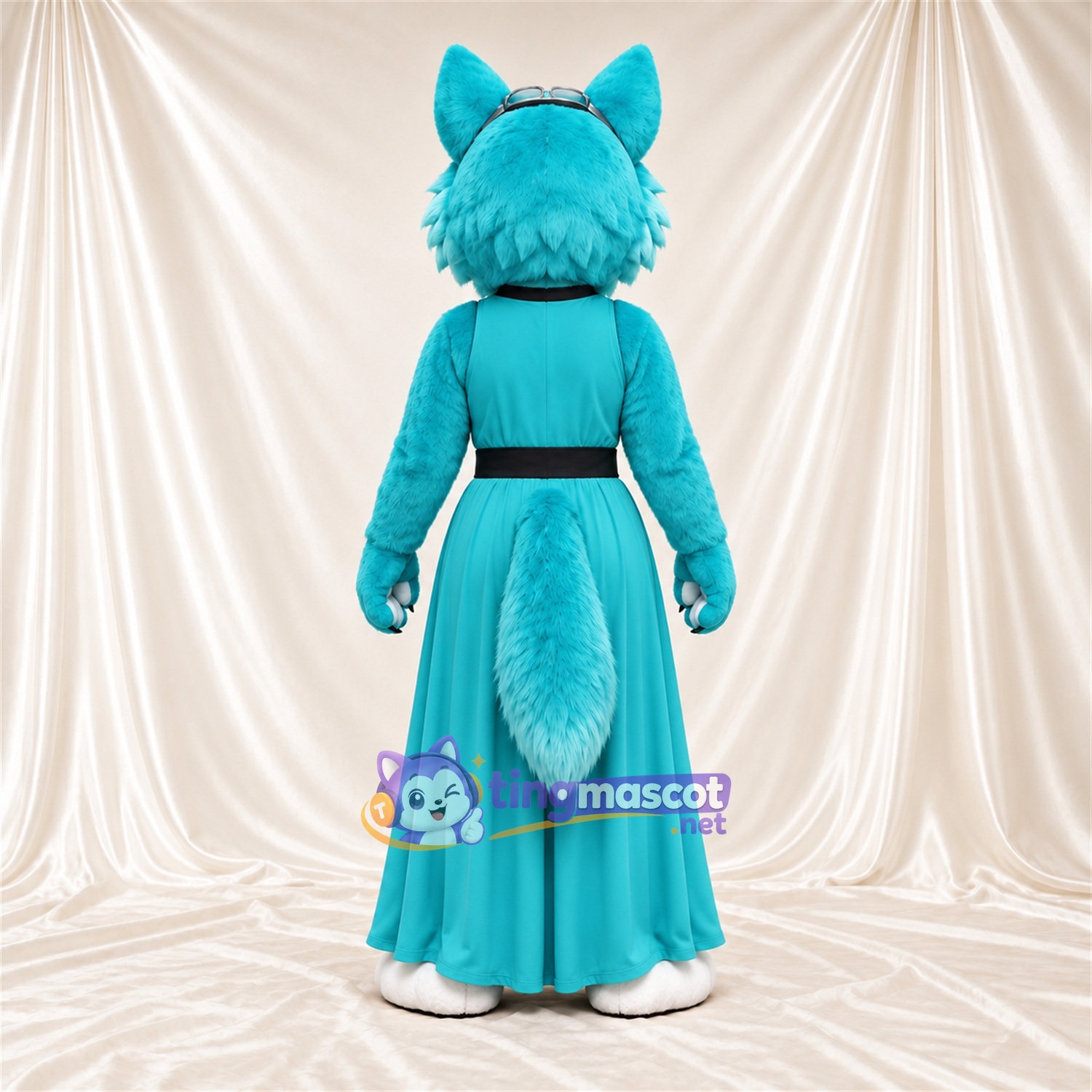 Blue and White Fox Mascot Costume - Turquoise Dress Blue and White Fox Mascot Costume - Turquoise Dress