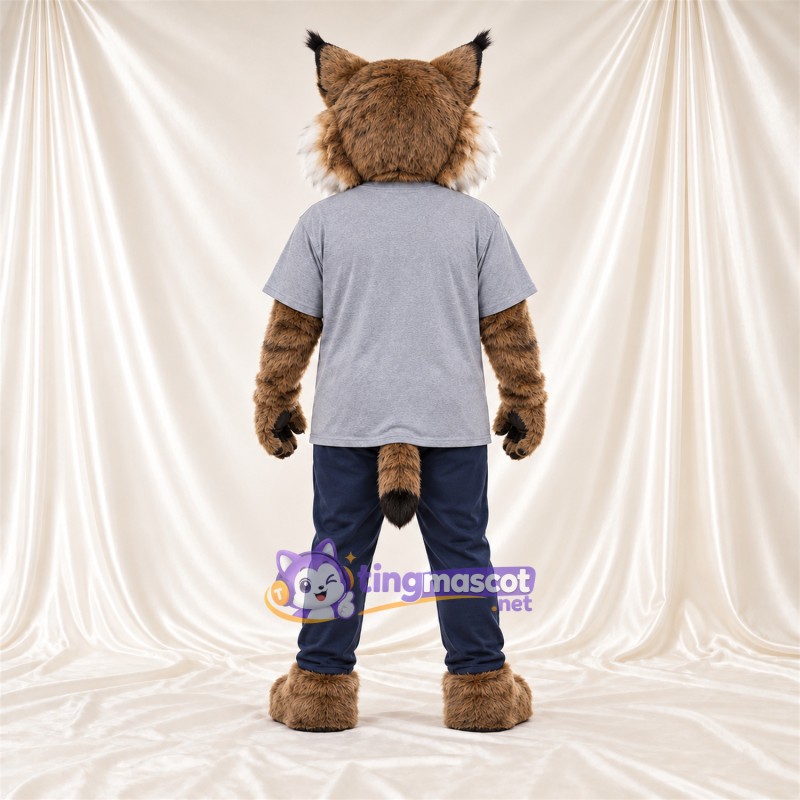 Costume de mascotte Lynx – brun clair – Chemise (gris); Pantalon (bleu marine) Costume de mascotte Lynx – brun clair – Chemise (gris); Pantalon (bleu marine)