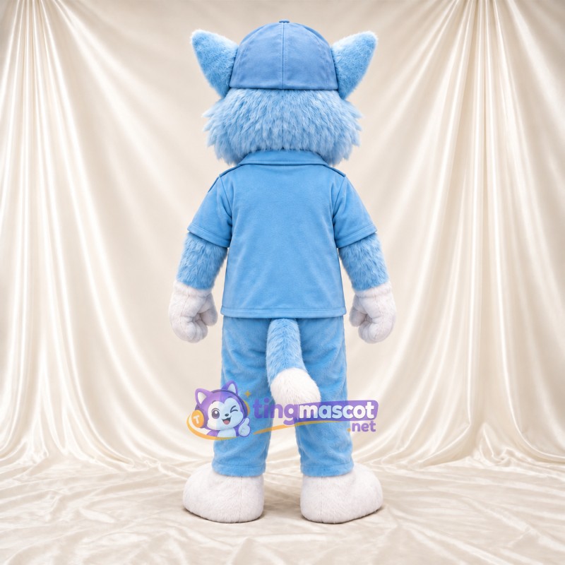 Costume de mascotte Chat – bleu / blanc – Survêtement (bleu); Casquette Costume de mascotte Chat – bleu / blanc – Survêtement (bleu); Casquette