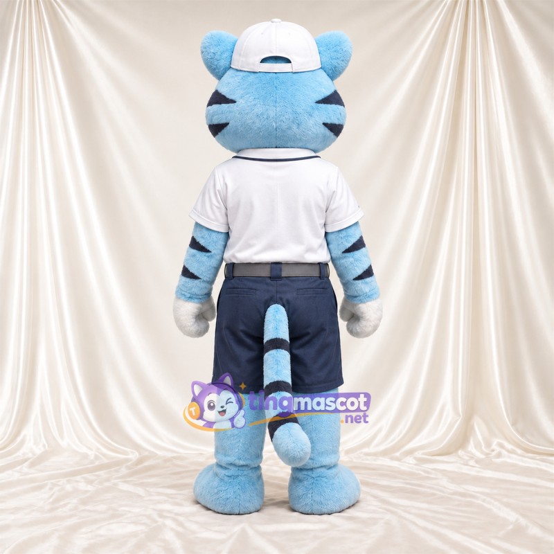 Blue Tiger Mascot Costume - White Shirt, Navy Shorts and Cap Blue Tiger Mascot Costume - White Shirt, Navy Shorts and Cap