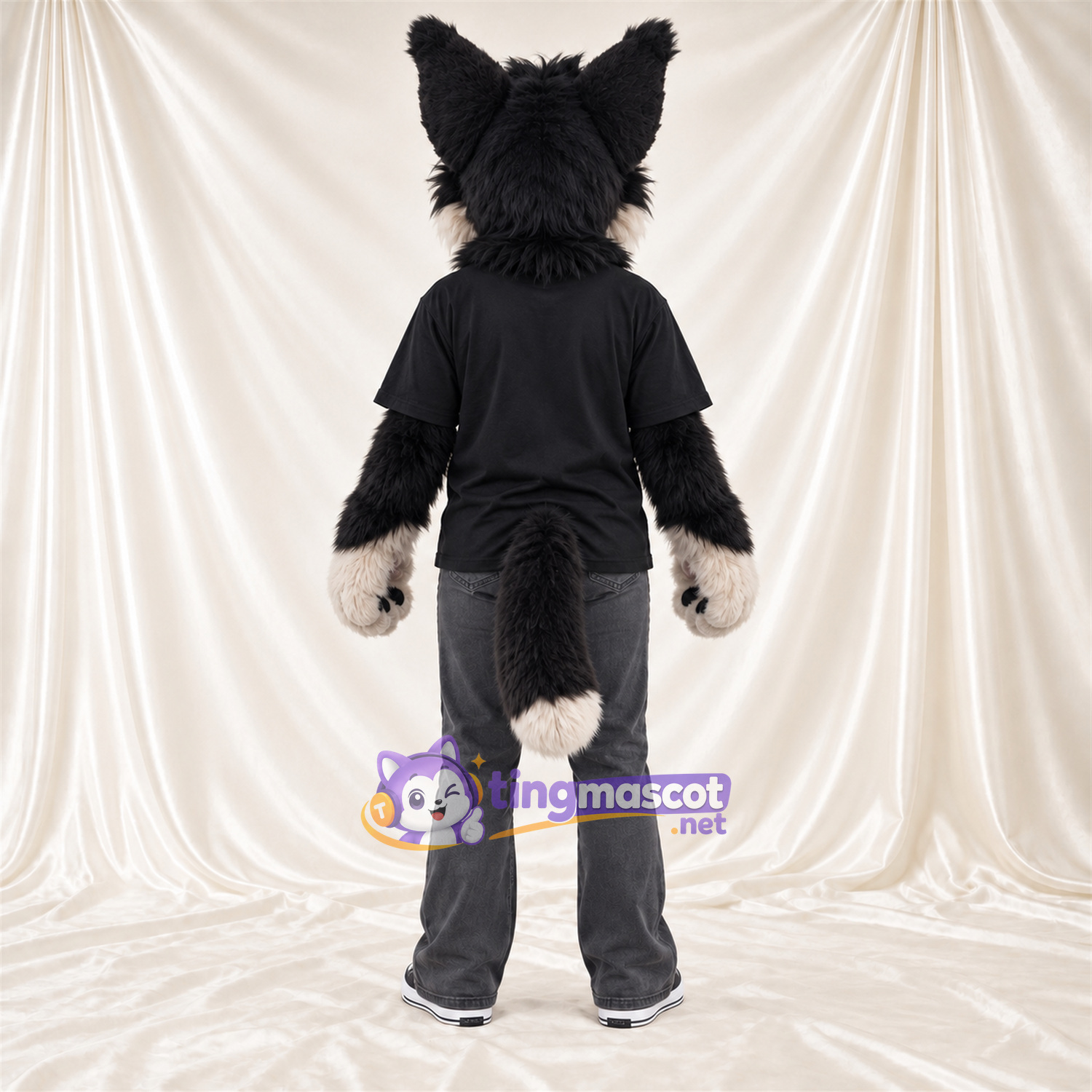 Black Lynx Mascot Costume - Black Shirt and Gray Pants Black Lynx Mascot Costume - Black Shirt and Gray Pants