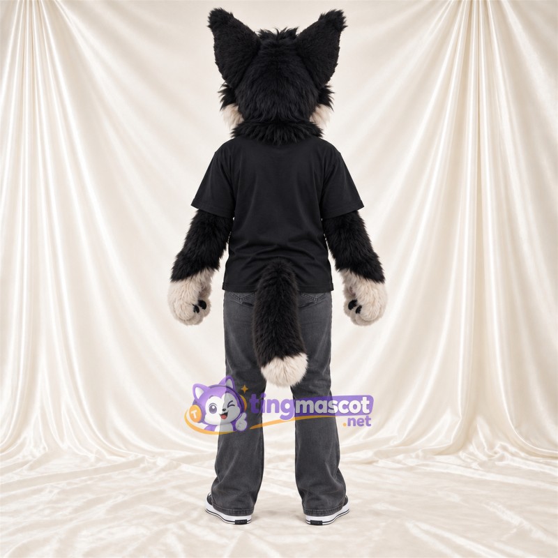 Black Lynx Mascot Costume - Black Shirt and Gray Pants Black Lynx Mascot Costume - Black Shirt and Gray Pants