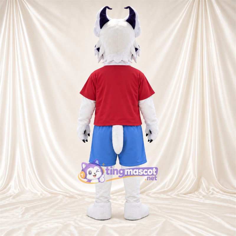 Costume de mascotte Monstre – blanc – Cornes (violet); Chemise (rouge) Costume de mascotte Monstre – blanc – Cornes (violet); Chemise (rouge)