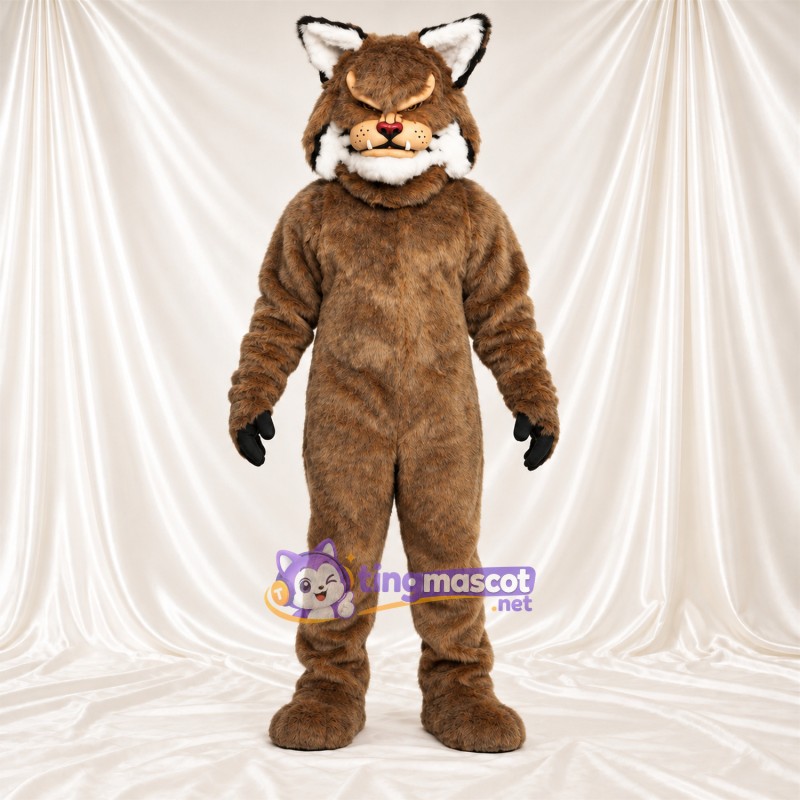Costume de mascotte Lynx – brun clair – Gants (noir); Museau (blanc)