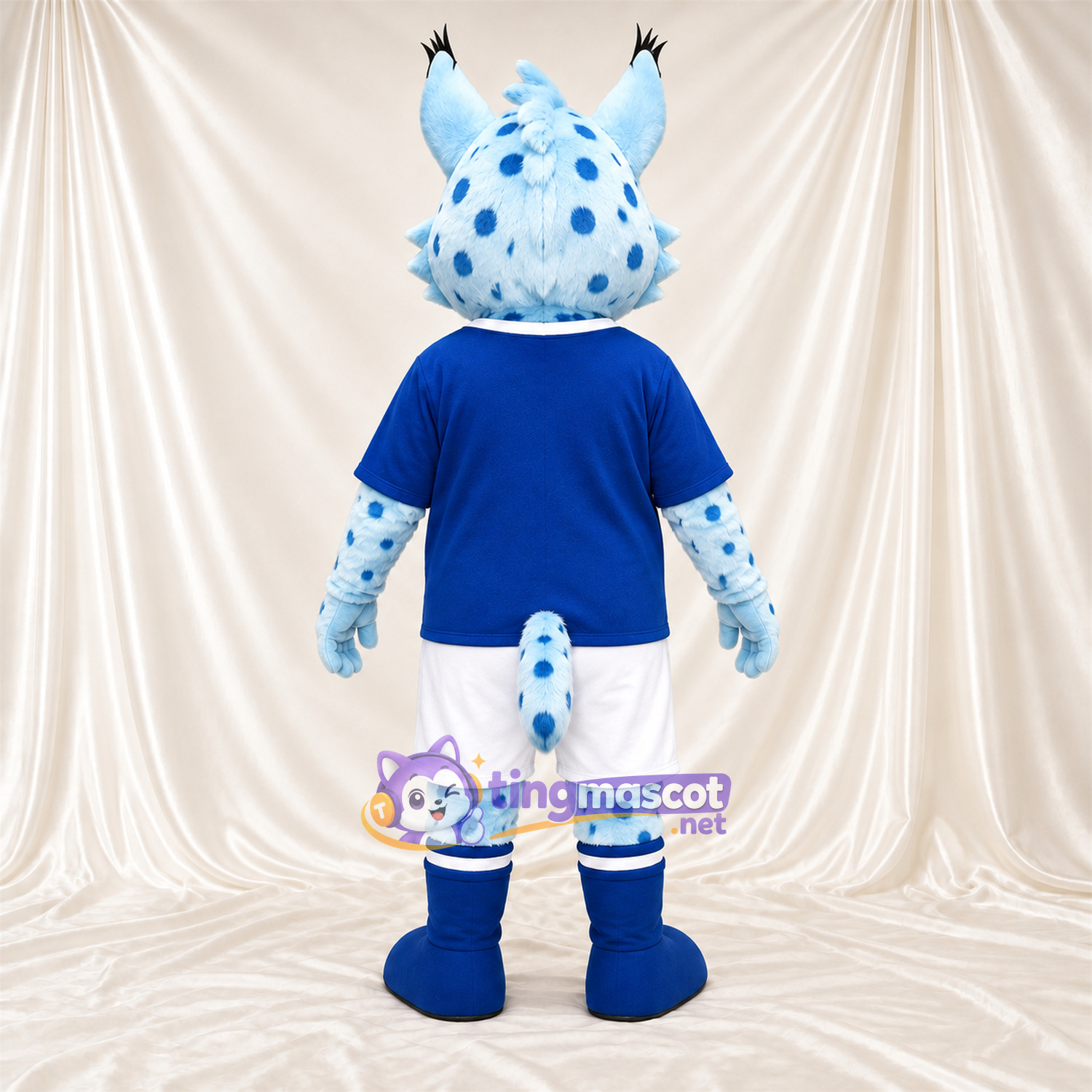 Costume de mascotte Lynx – bleu / blanc – Chemise (bleu); Short (blanc) Costume de mascotte Lynx – bleu / blanc – Chemise (bleu); Short (blanc)