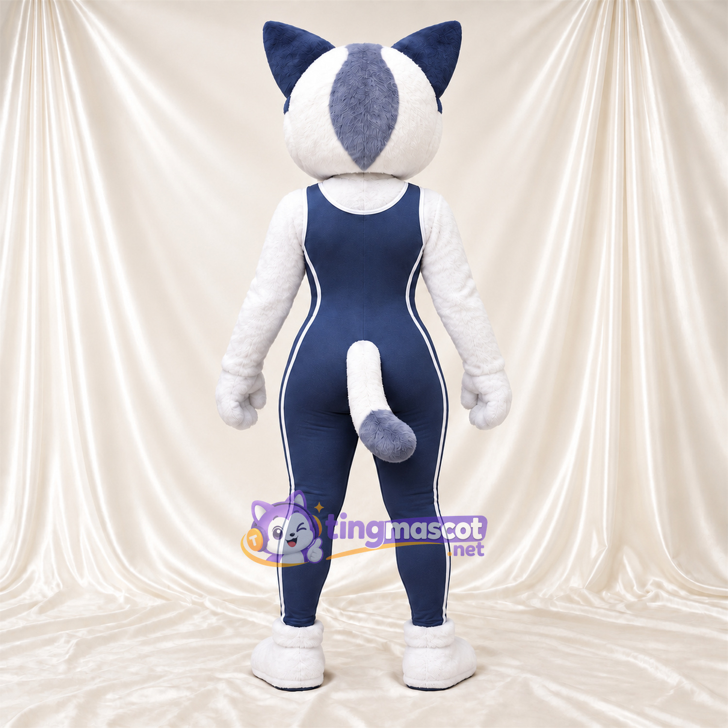 Costume de mascotte Chat – blanc / bleu – Lunettes de protection Costume de mascotte Chat – blanc / bleu – Lunettes de protection
