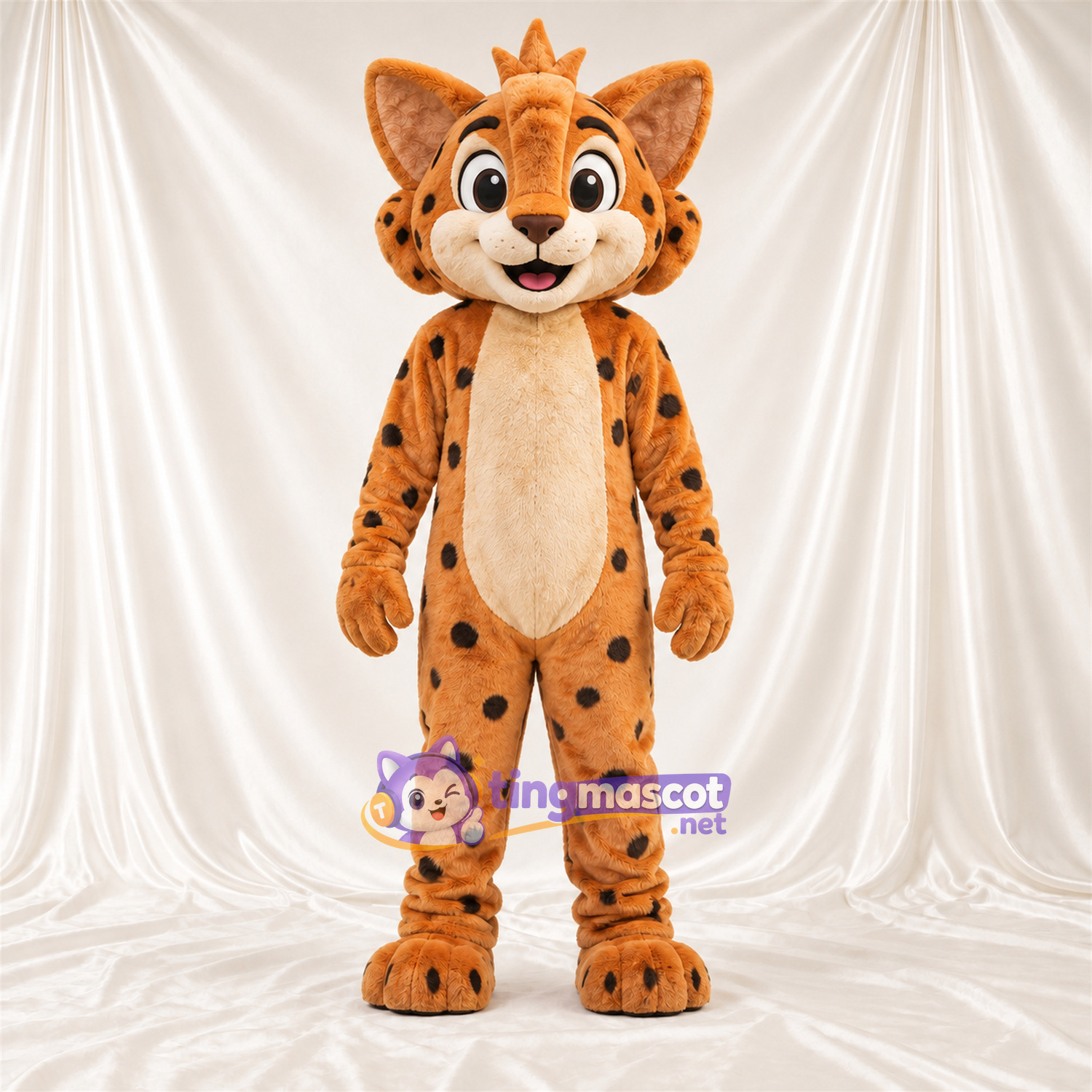 Costume de mascotte Lynx – orange / noir – Ventre (crème); Taches (noir) Costume de mascotte Lynx – orange / noir – Ventre (crème); Taches (noir)