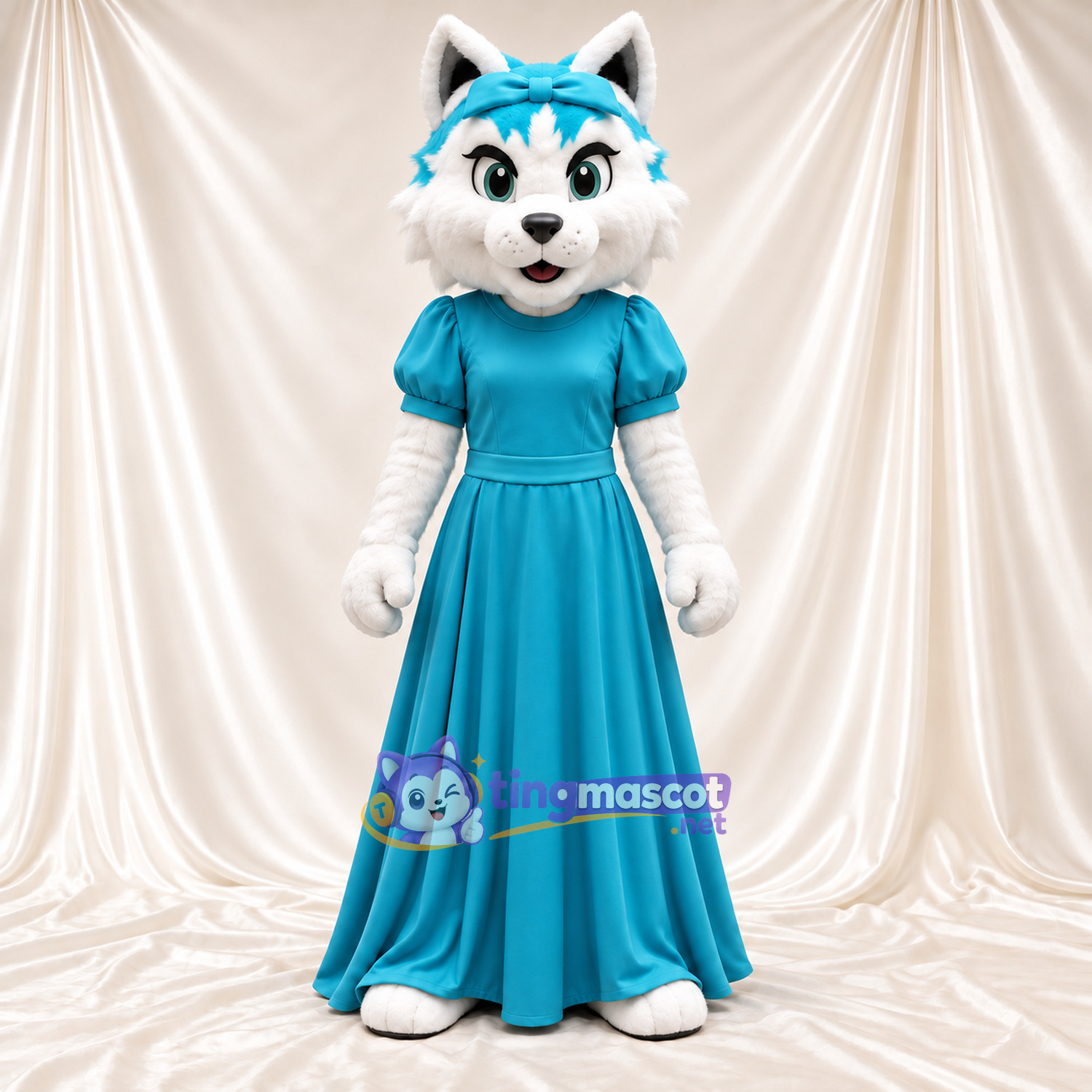 Costume de mascotte Renard – blanc / bleu – Robe (turquoise) Costume de mascotte Renard – blanc / bleu – Robe (turquoise)