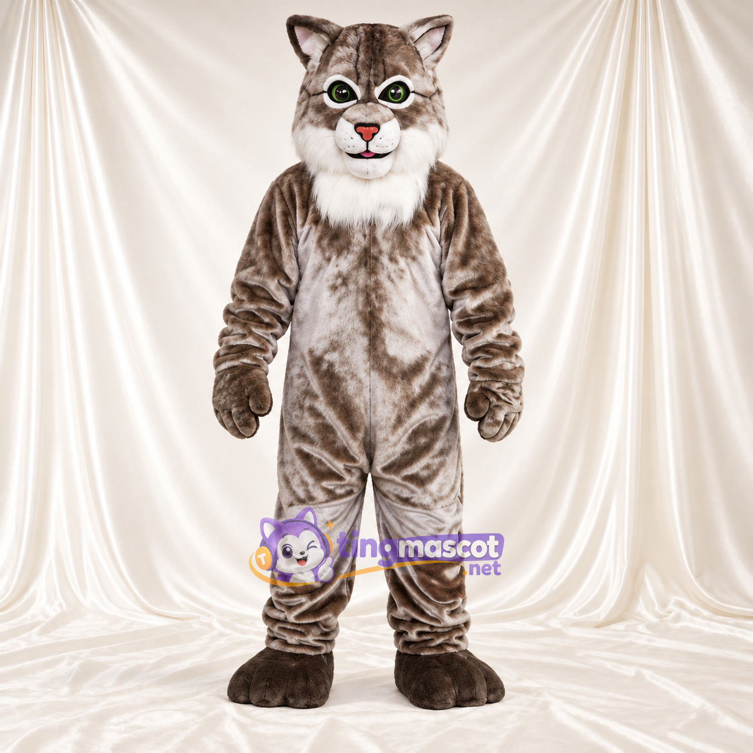 Brown and White Lynx Mascot Costume - Long Tail and Striped Legs Brown and White Lynx Mascot Costume - Long Tail and Striped Legs