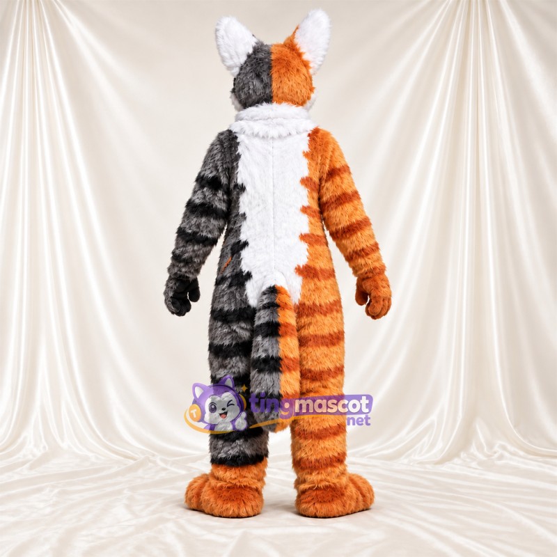 Maskottchenkostüm Glückskatze – orange / weiß / grau – Nase (rosa); Gestreifte Beine Maskottchenkostüm Glückskatze – orange / weiß / grau – Nase (rosa); Gestreifte Beine