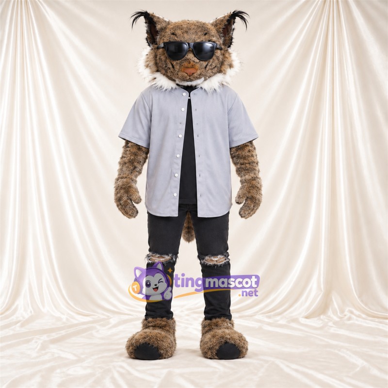 Costume de mascotte Lynx – brun clair – Chemise (gris); Pantalon (noir) Costume de mascotte Lynx – brun clair – Chemise (gris); Pantalon (noir)