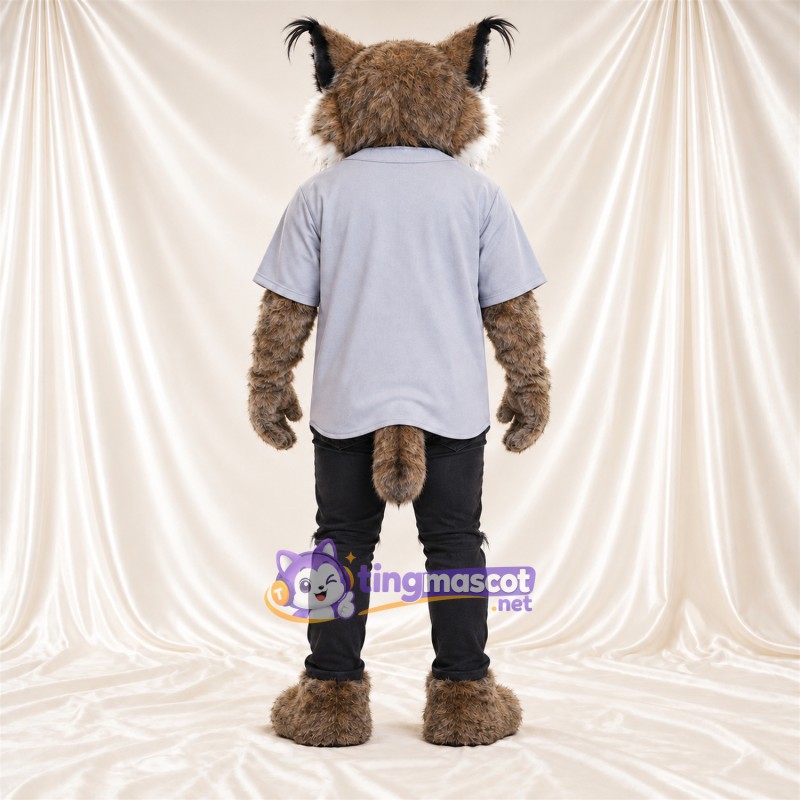 Costume de mascotte Lynx – brun clair – Chemise (gris); Pantalon (noir) Costume de mascotte Lynx – brun clair – Chemise (gris); Pantalon (noir)