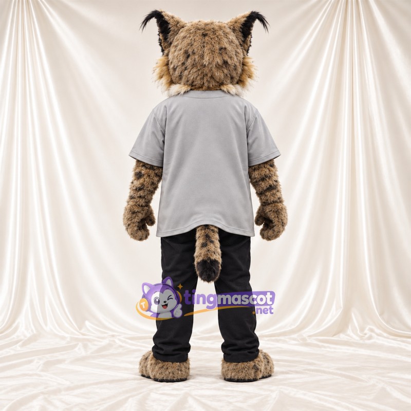 Costume de mascotte Lynx – brun clair – Chemise (gris); Pantalon (noir) Costume de mascotte Lynx – brun clair – Chemise (gris); Pantalon (noir)