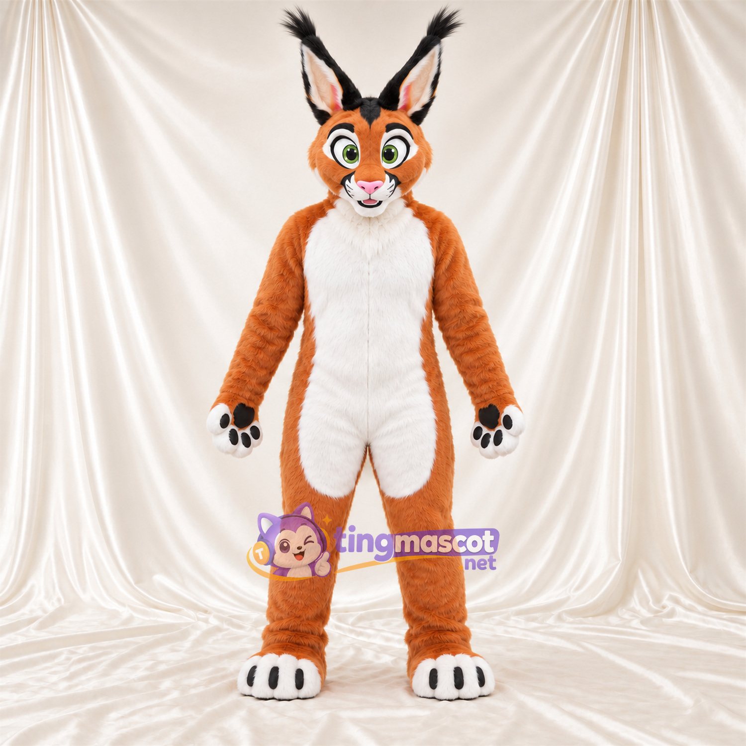 Costume de mascotte Caracal – orange / blanc – Touffes sur les oreilles Costume de mascotte Caracal – orange / blanc – Touffes sur les oreilles
