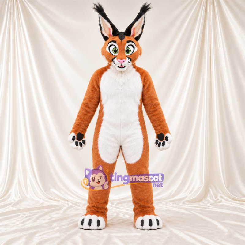 Costume de mascotte Caracal – orange / blanc – Touffes sur les oreilles Costume de mascotte Caracal – orange / blanc – Touffes sur les oreilles