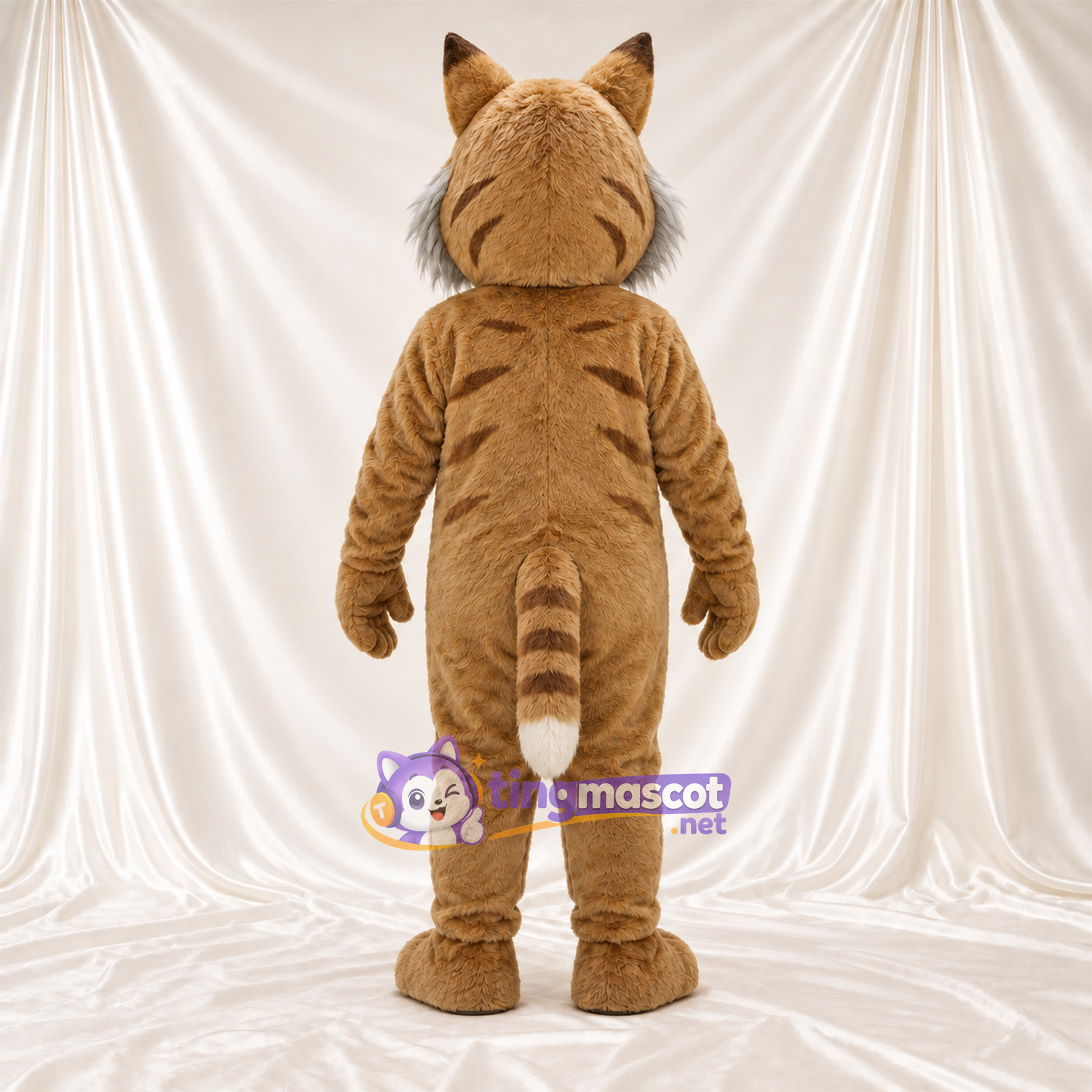 Costume de mascotte Chat – brun clair / blanc – Ventre (blanc); Rayures (noir) Costume de mascotte Chat – brun clair / blanc – Ventre (blanc); Rayures (noir)
