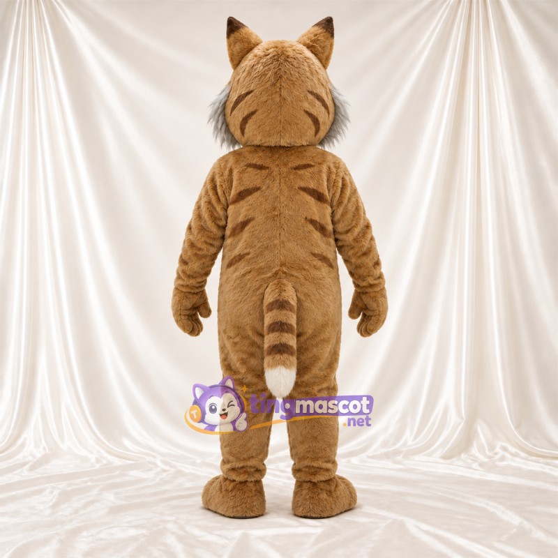 Costume de mascotte Chat – brun clair / blanc – Ventre (blanc); Rayures (noir) Costume de mascotte Chat – brun clair / blanc – Ventre (blanc); Rayures (noir)