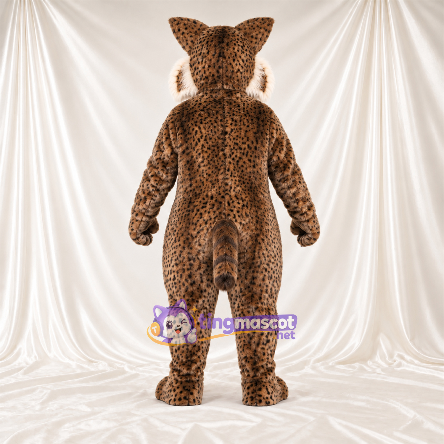 Brown and White Bobcat Mascot Costume - Pink Inner Ears and Green Eyes Brown and White Bobcat Mascot Costume - Pink Inner Ears and Green Eyes
