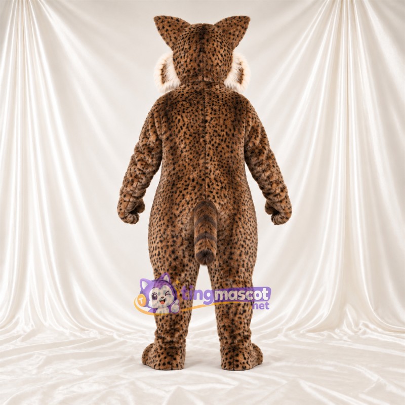 Brown and White Bobcat Mascot Costume - Pink Inner Ears and Green Eyes Brown and White Bobcat Mascot Costume - Pink Inner Ears and Green Eyes